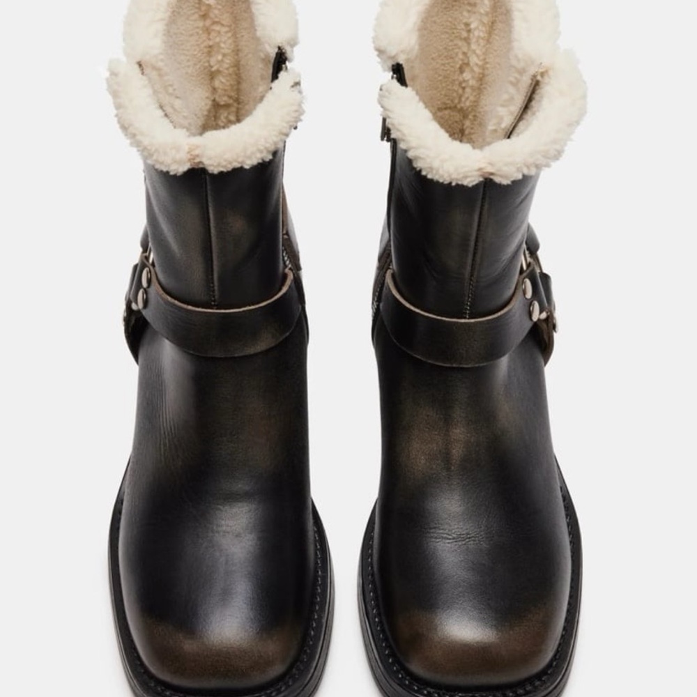 Women's Brixton Black Leather Ankle Boots with Shearling Lining - Picture 4 of 6